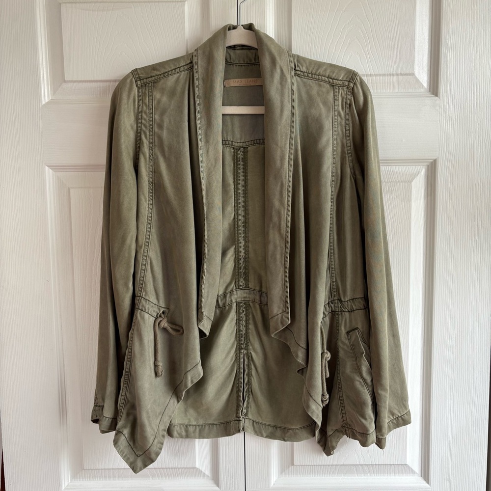 Max Jeans Shawl Front Utility Jacket Vetiver Army Green Soft Tencel XS